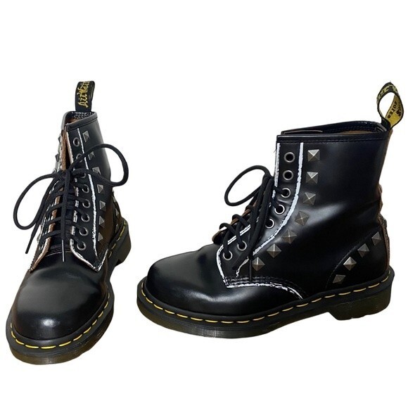 Dr. Martens 1460 STUD Black Combat Boots Y2K Lace Up Size 6 - Picture 9 of 12